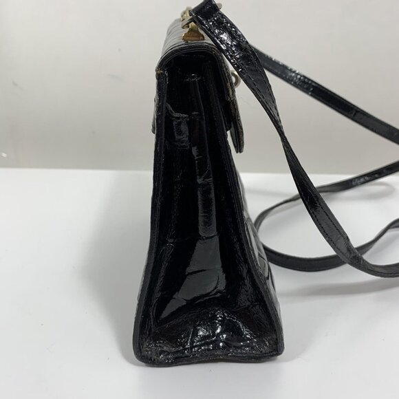 Meyers Black Patent Leather Purse Moc Croc Made ITALY Shoulder Handbag VTG - Picture 6 of 13